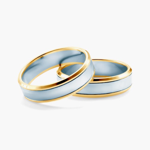 Obrączki ślubne: dwukolorowe złoto, płaskie, 5 mm